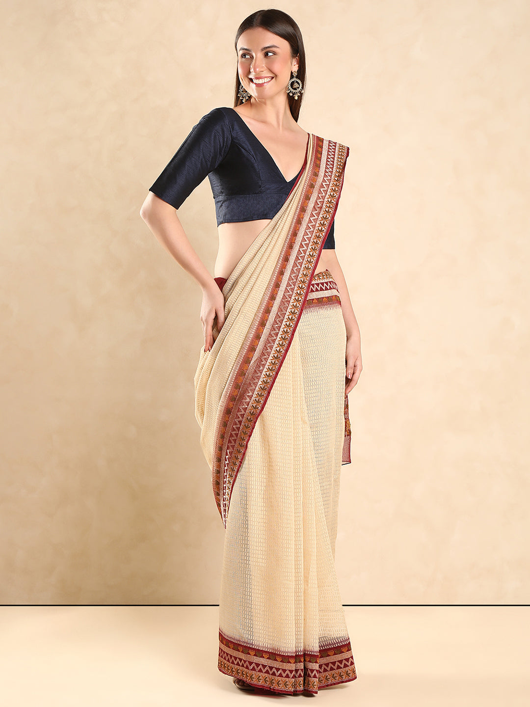 Padded V Neck Silk Saree Blouse