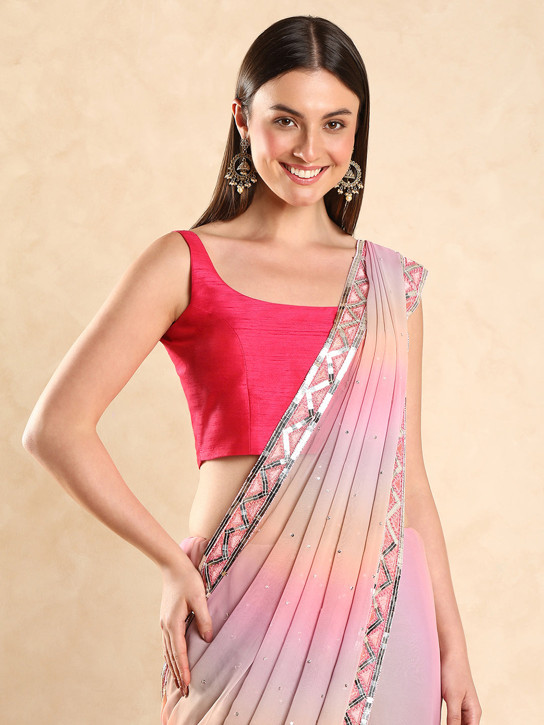 Raw Silk Dark Rani Padded Saree Blouse