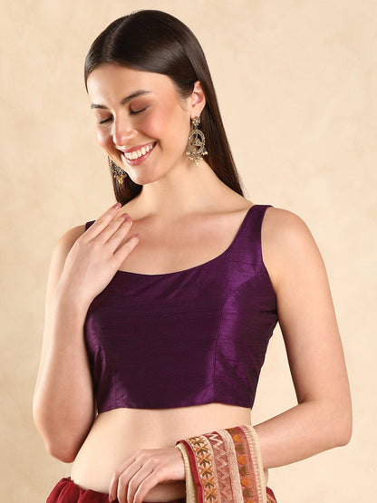 Raw Silk Purple Padded Saree Blouse