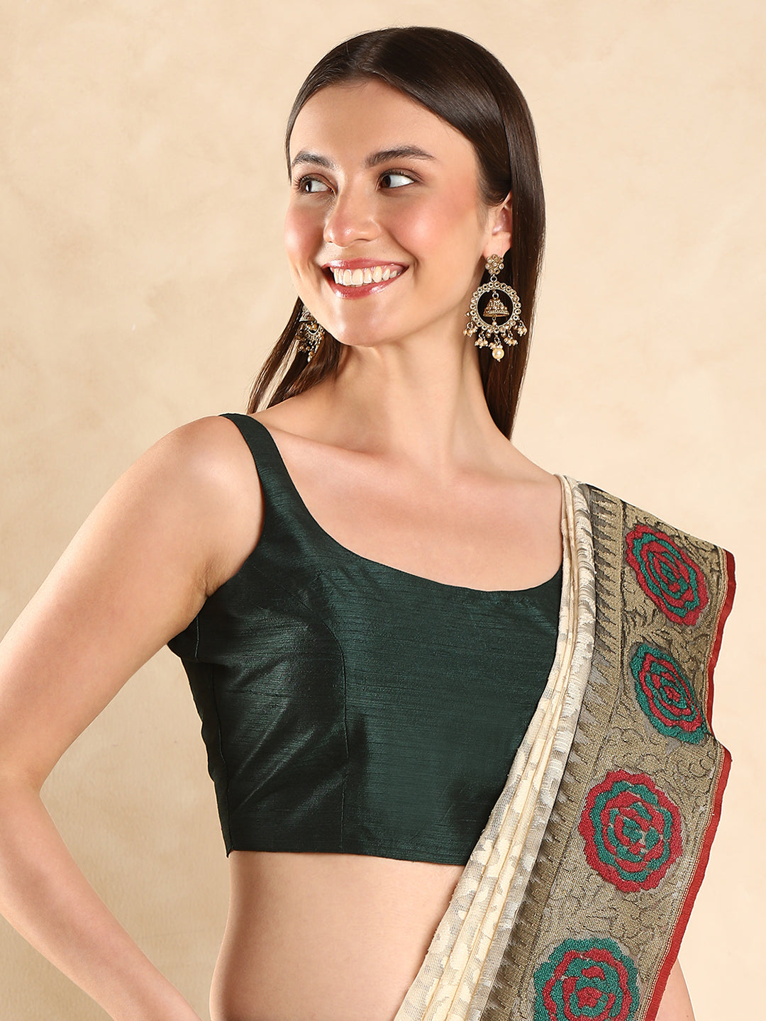 Raw Silk Green Padded Saree Blouse