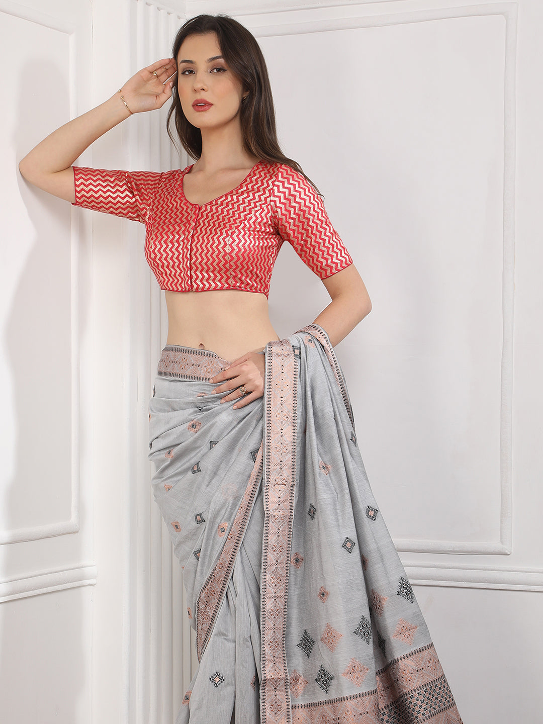Women's Brocade Readymade Saree Blouse
