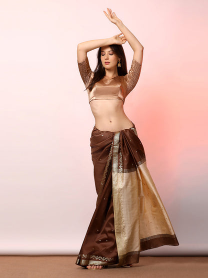 Plain Solid Dark Gold Stretchable Smocked Readymade Saree Blouse