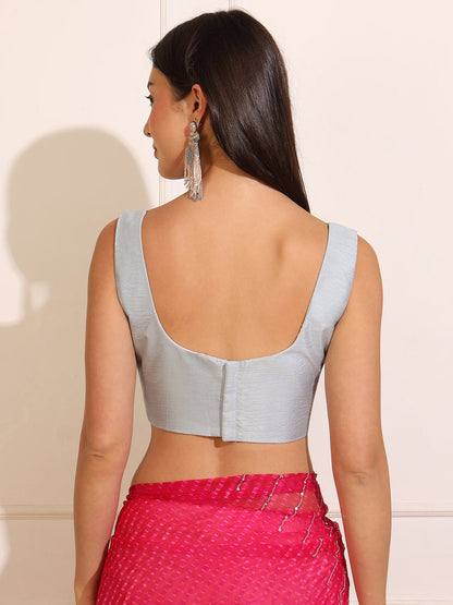 Women's Light Grey Raw Silk Saree Blouse