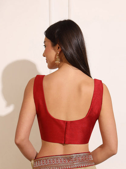 Women's Red Raw Silk Saree Blouse