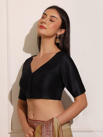Women's Black Stretchable Smocked Saree Blouse