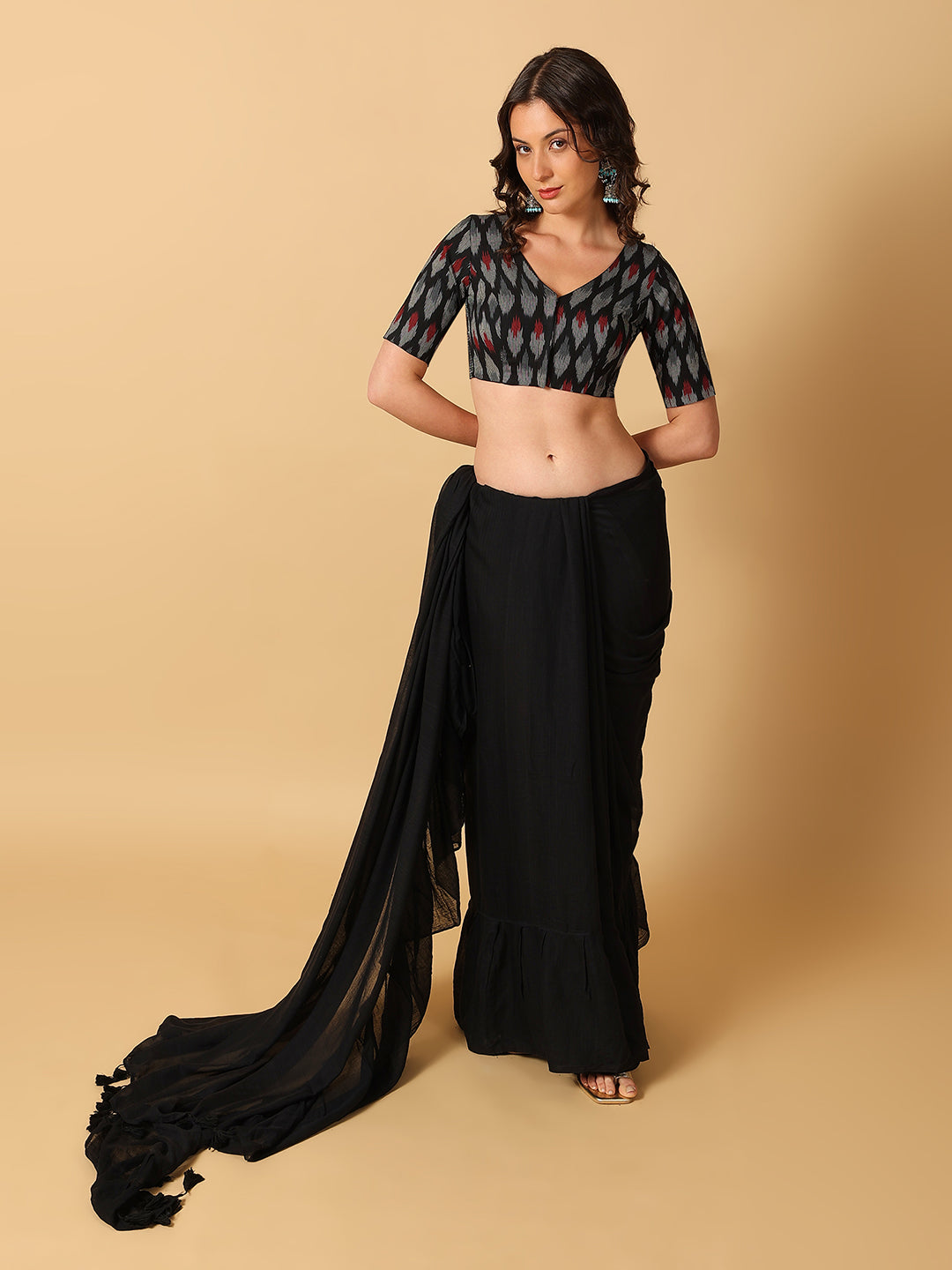 Ikkat Print Stretchable Saree Blouse