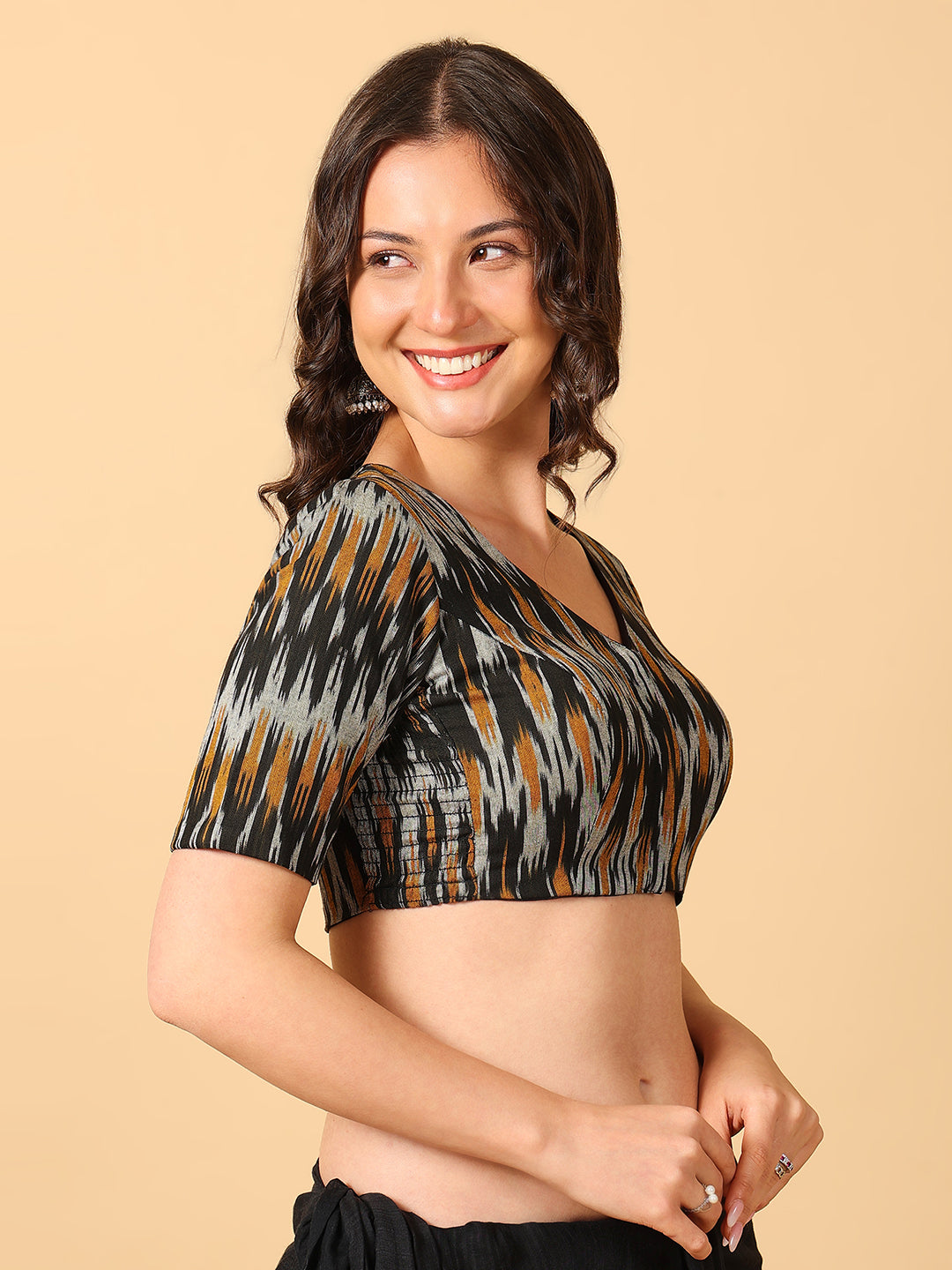 Ikkat Print Stretchable Saree Blouse