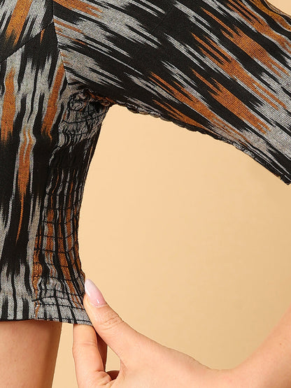 Ikkat Print Stretchable Saree Blouse