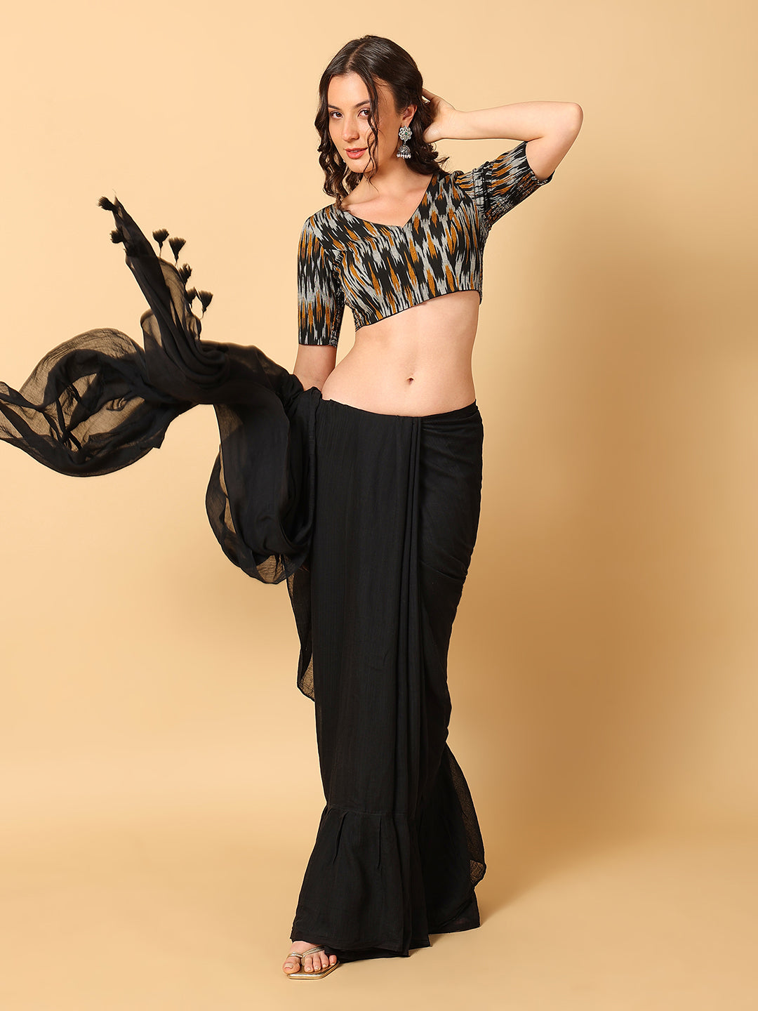Ikkat Print Stretchable Saree Blouse