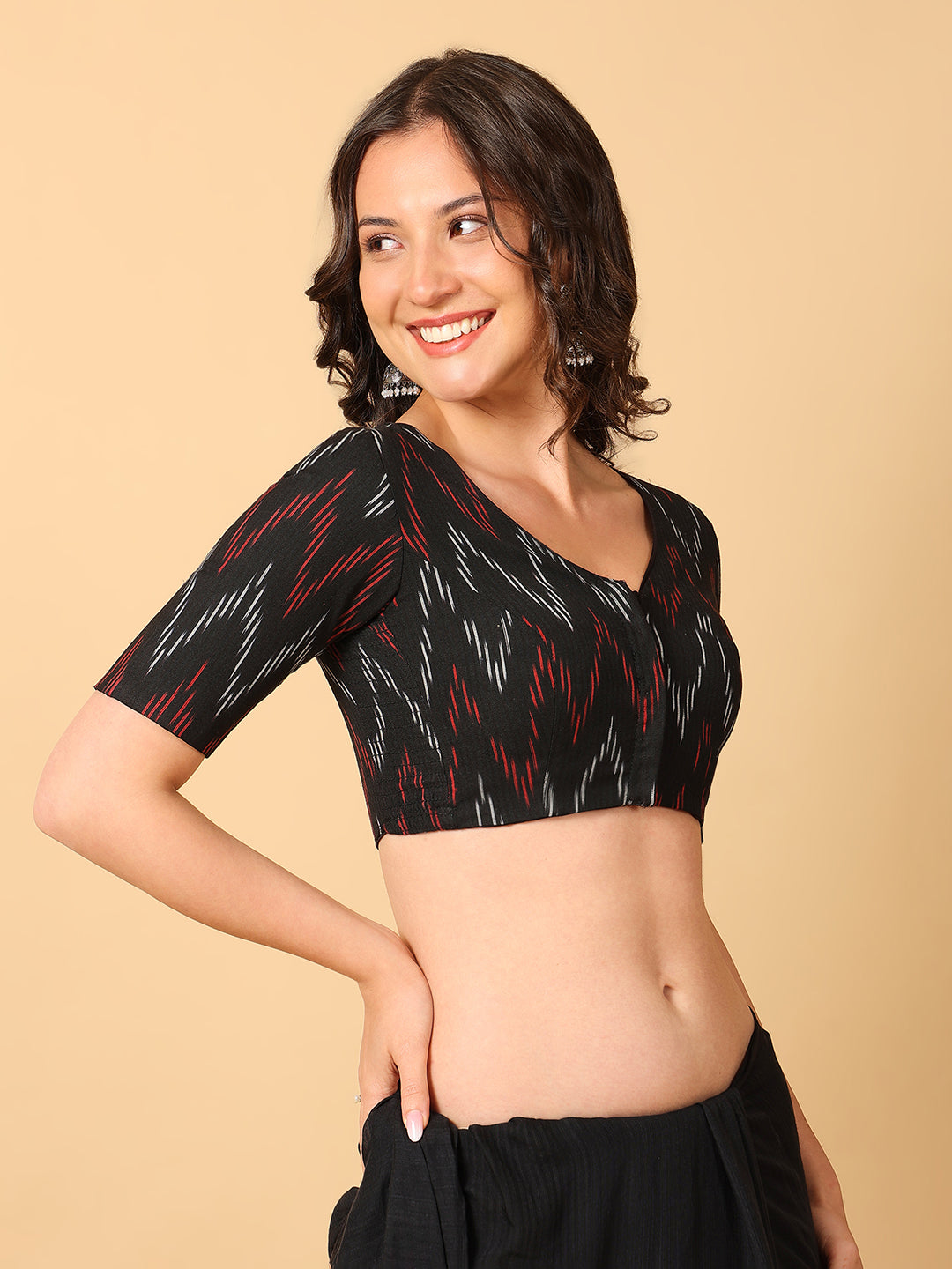 Ikkat Print Stretchable Saree Blouse