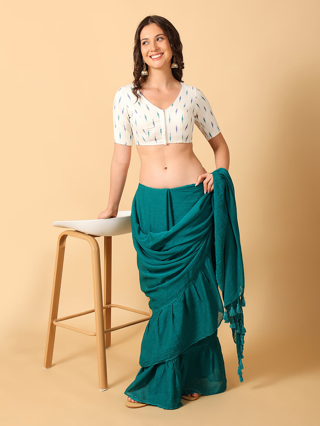 Ikkat Print Stretchable Saree Blouse