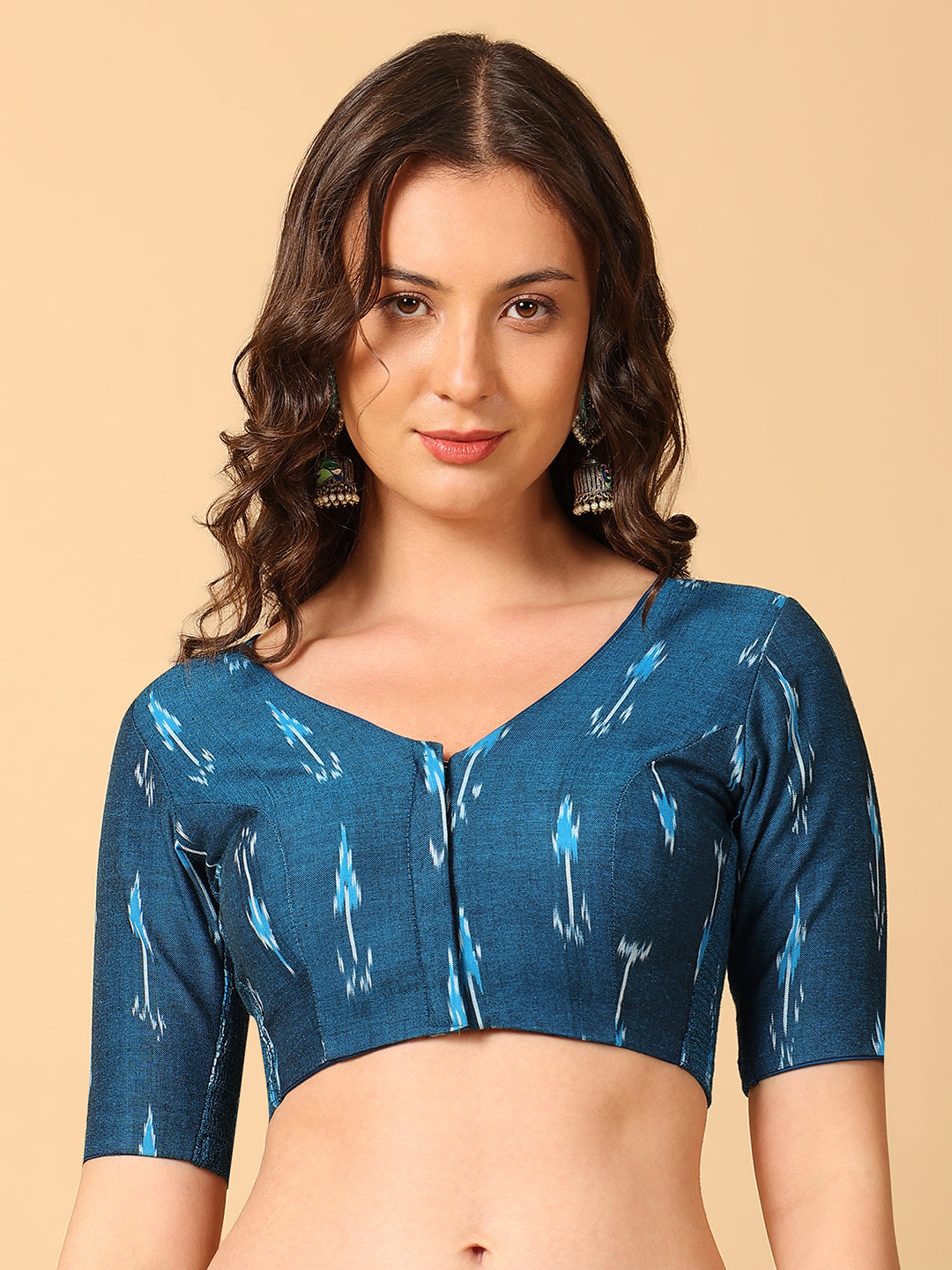 Ikkat Print Stretchable Saree Blouse