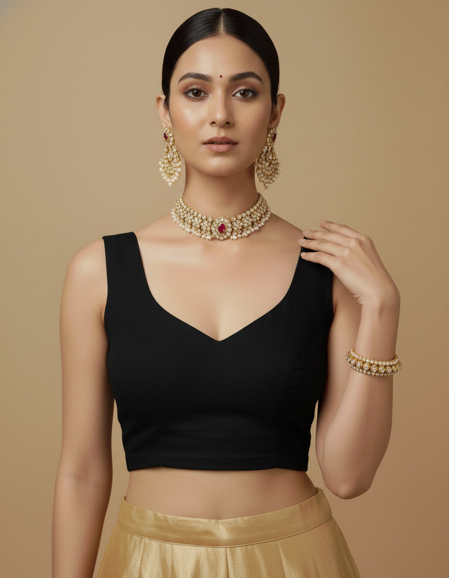 Capri Silk Padded V Neck Saree Blouse