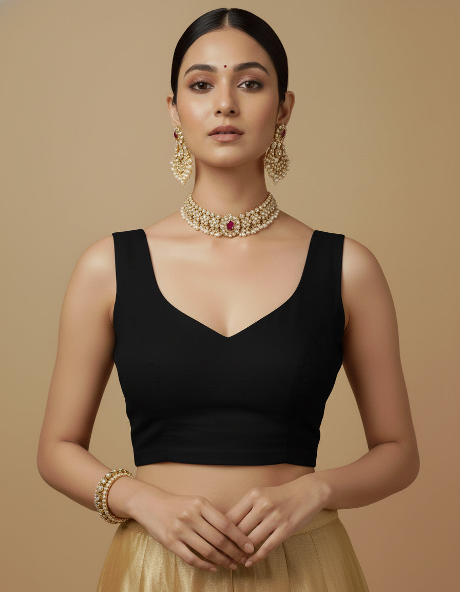 Capri Silk Padded V Neck Saree Blouse