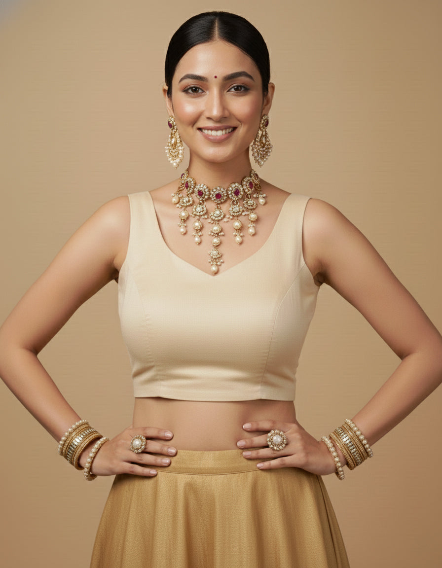 Capri Silk Padded V Neck Saree Blouse