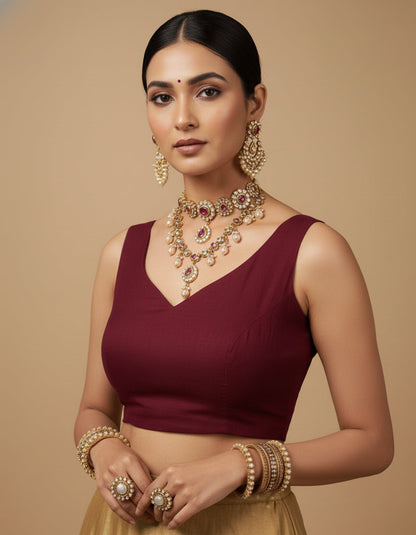 Capri Silk Padded V Neck Saree Blouse