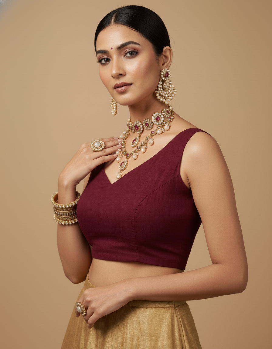Capri Silk Padded V Neck Saree Blouse