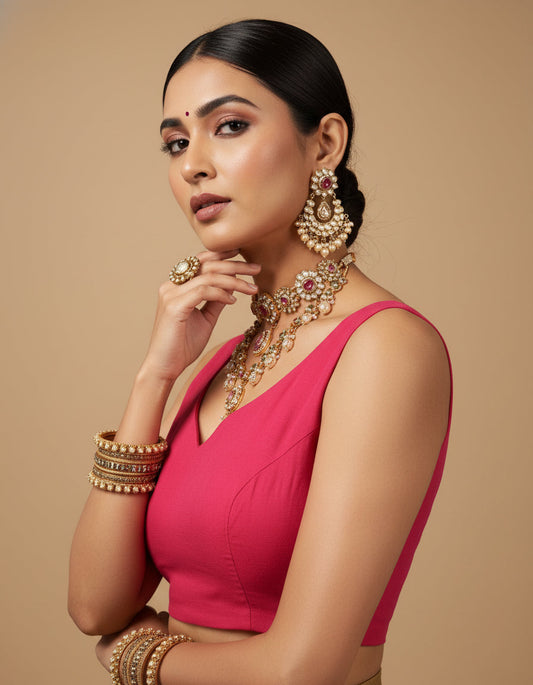 Capri Silk Padded V Neck Saree Blouse