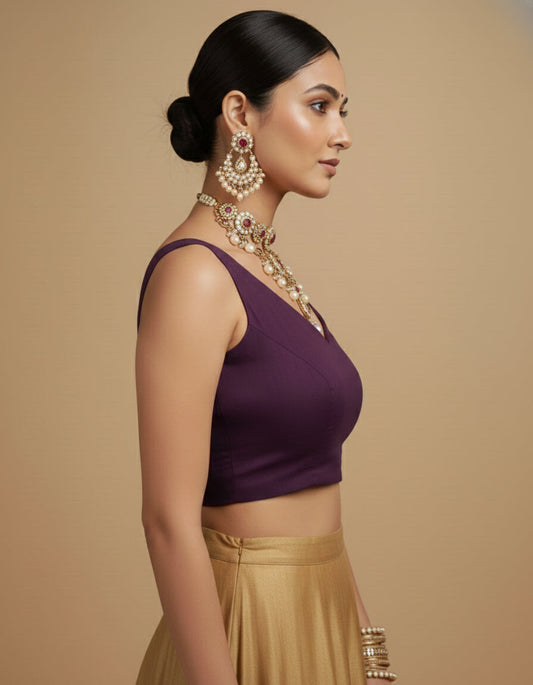 Capri Silk Padded V Neck Saree Blouse