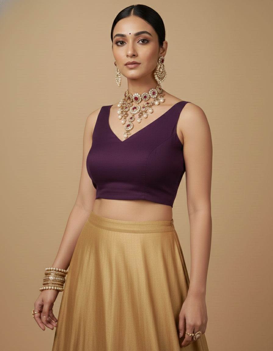 Capri Silk Padded V Neck Saree Blouse