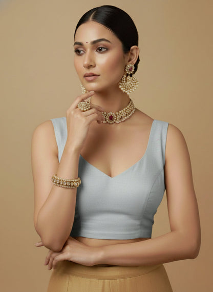 Capri Silk Padded V Neck Saree Blouse