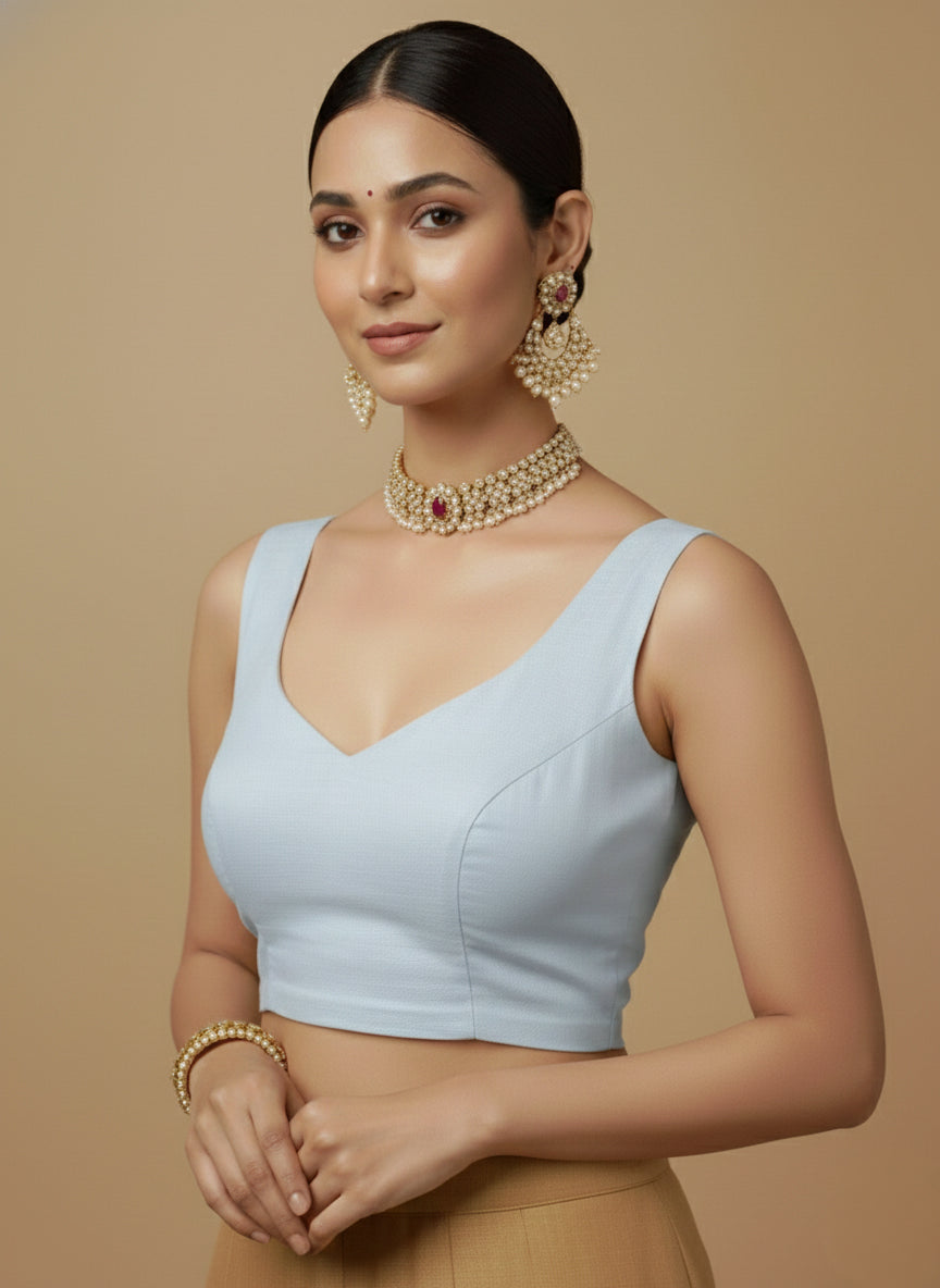 Capri Silk Padded V Neck Saree Blouse