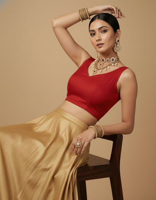 Capri Silk Padded V Neck Saree Blouse