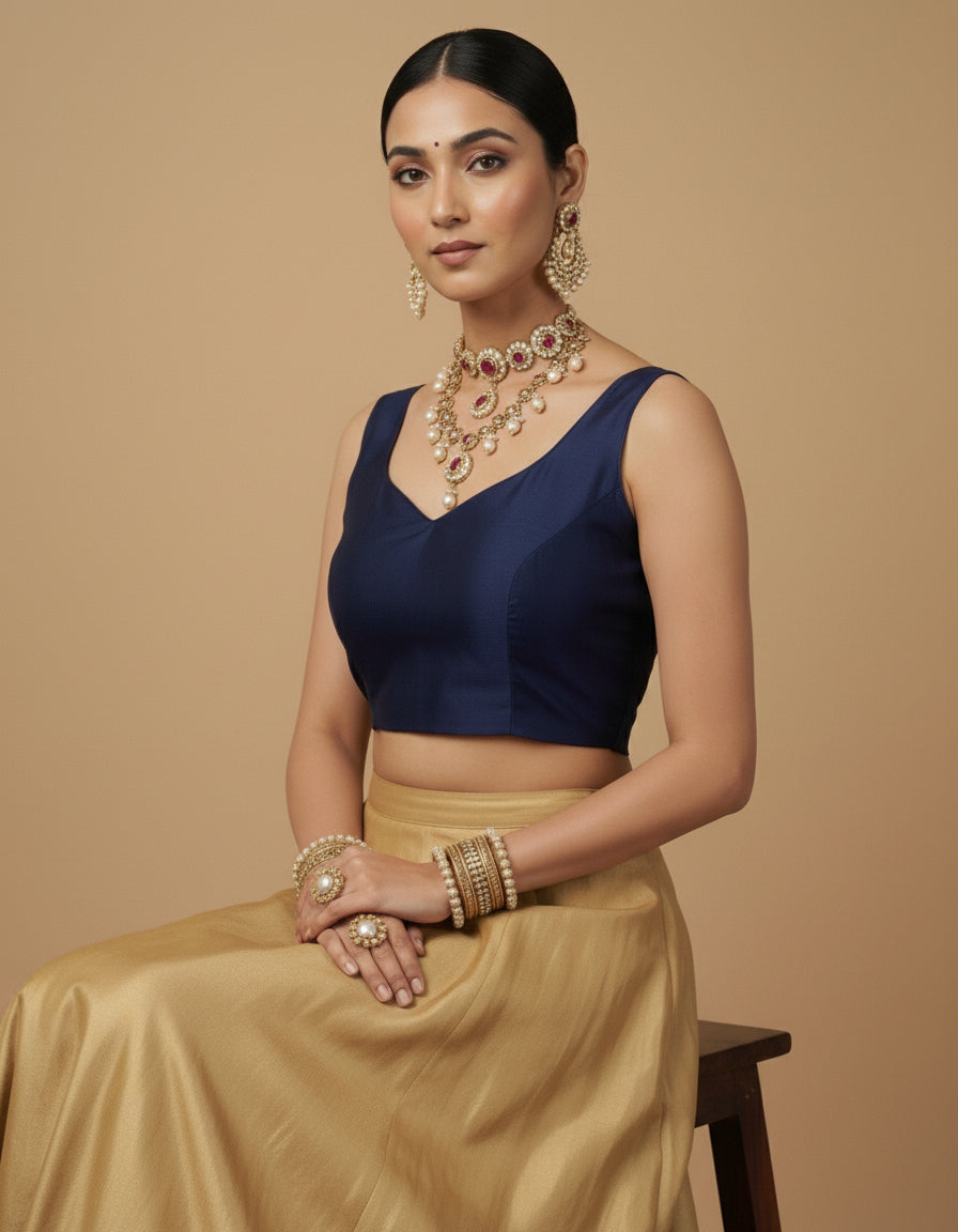 Capri Silk Padded V Neck Saree Blouse