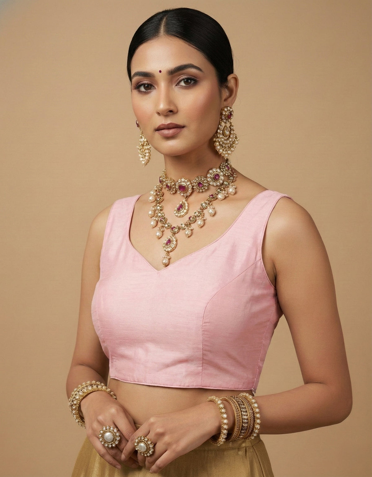 Capri Silk Padded V Neck Saree Blouse