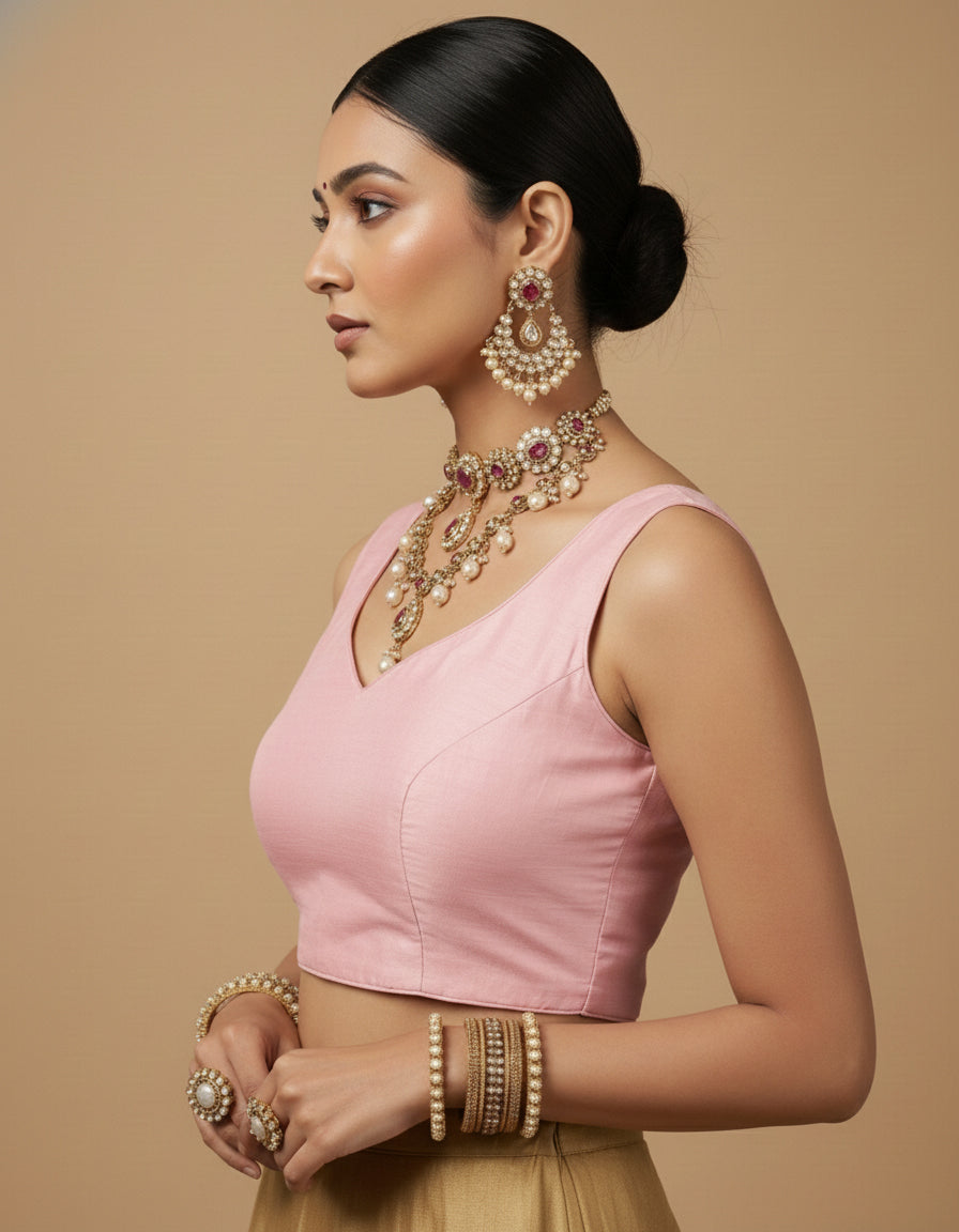 Capri Silk Padded V Neck Saree Blouse