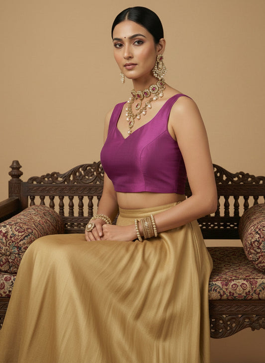 Capri Silk Padded V Neck Saree Blouse