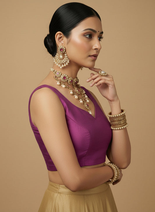 Capri Silk Padded V Neck Saree Blouse