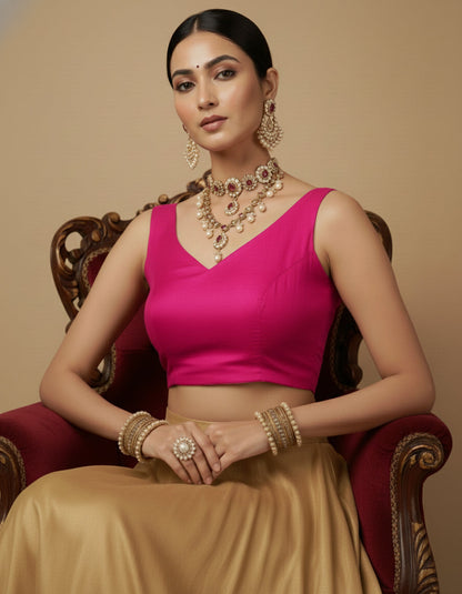 Capri Silk Padded V Neck Saree Blouse