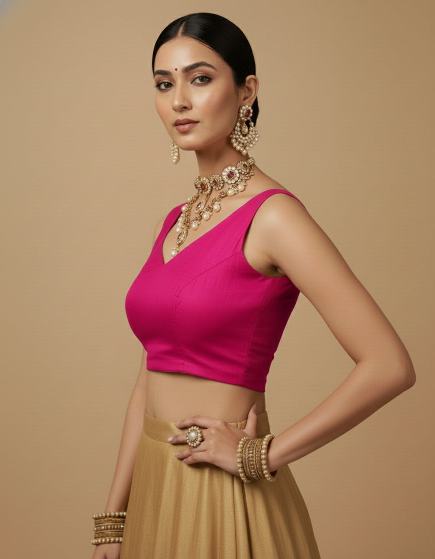 Capri Silk Padded V Neck Saree Blouse