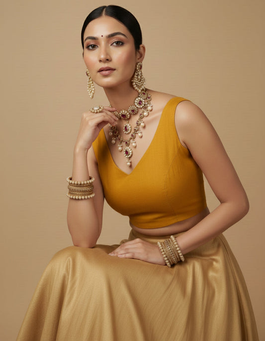 Capri Silk Padded V Neck Saree Blouse