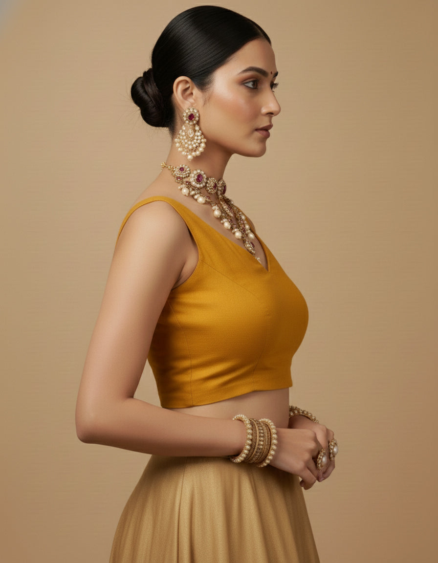 Capri Silk Padded V Neck Saree Blouse