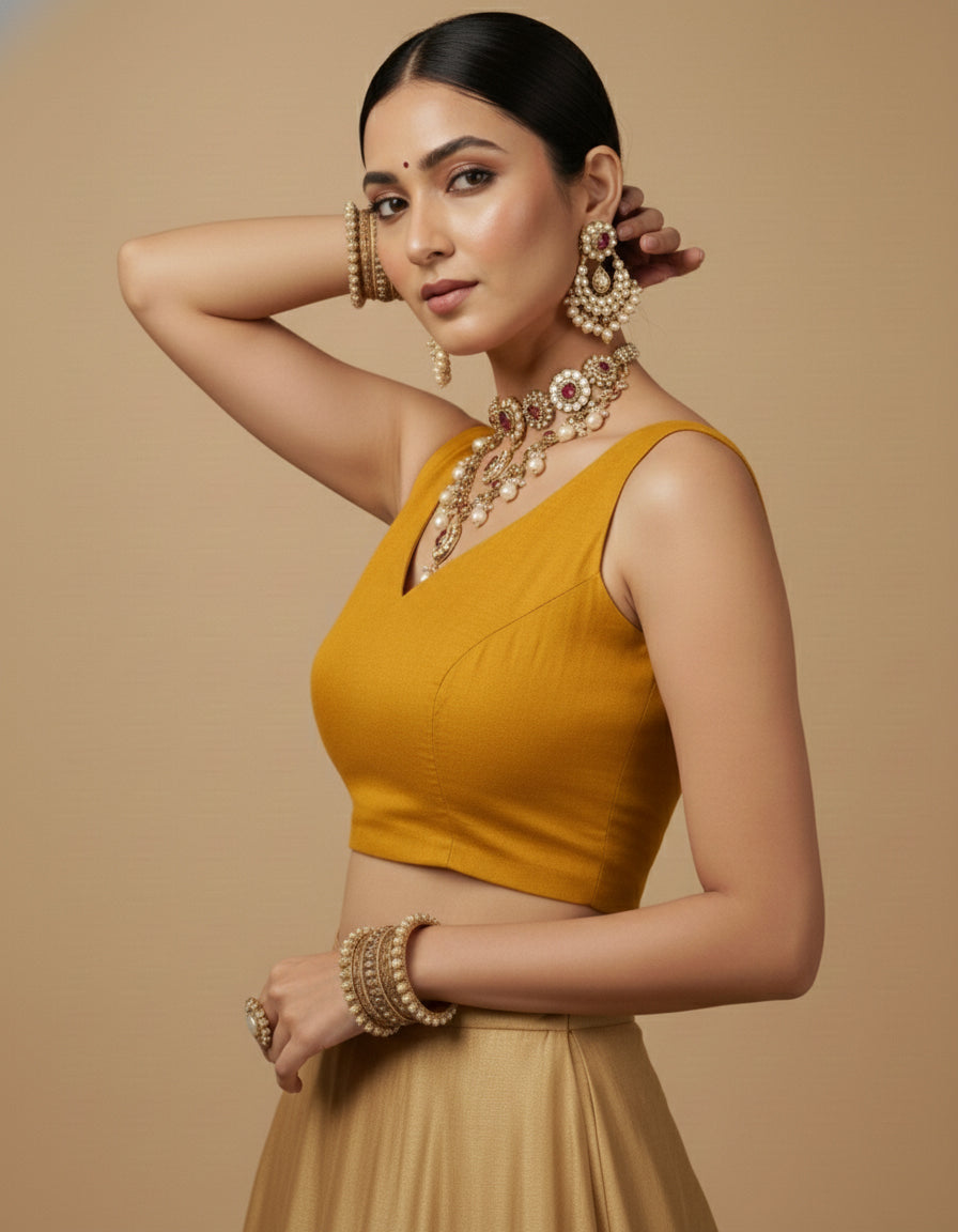 Capri Silk Padded V Neck Saree Blouse