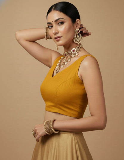 Capri Silk Padded V Neck Saree Blouse