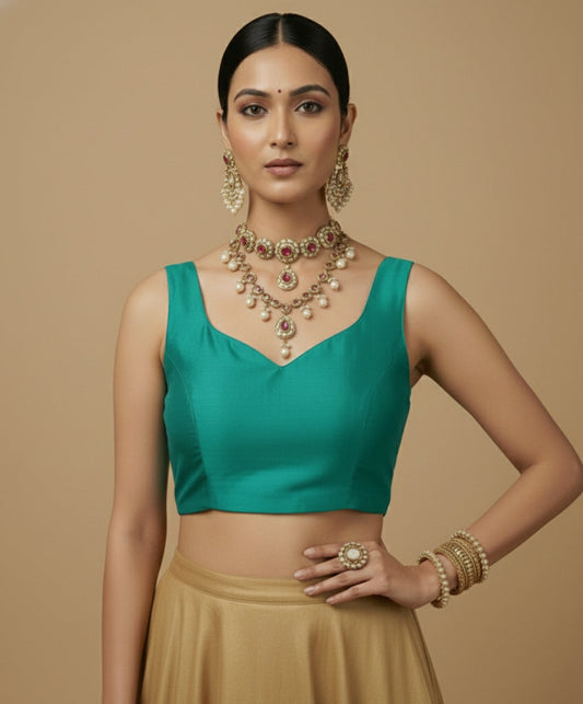 Capri Silk Padded V Neck Saree Blouse