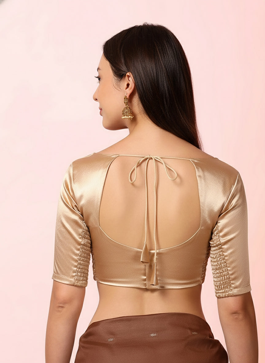 Satin Silk Side Smocking Stretchable Readymade Blouse