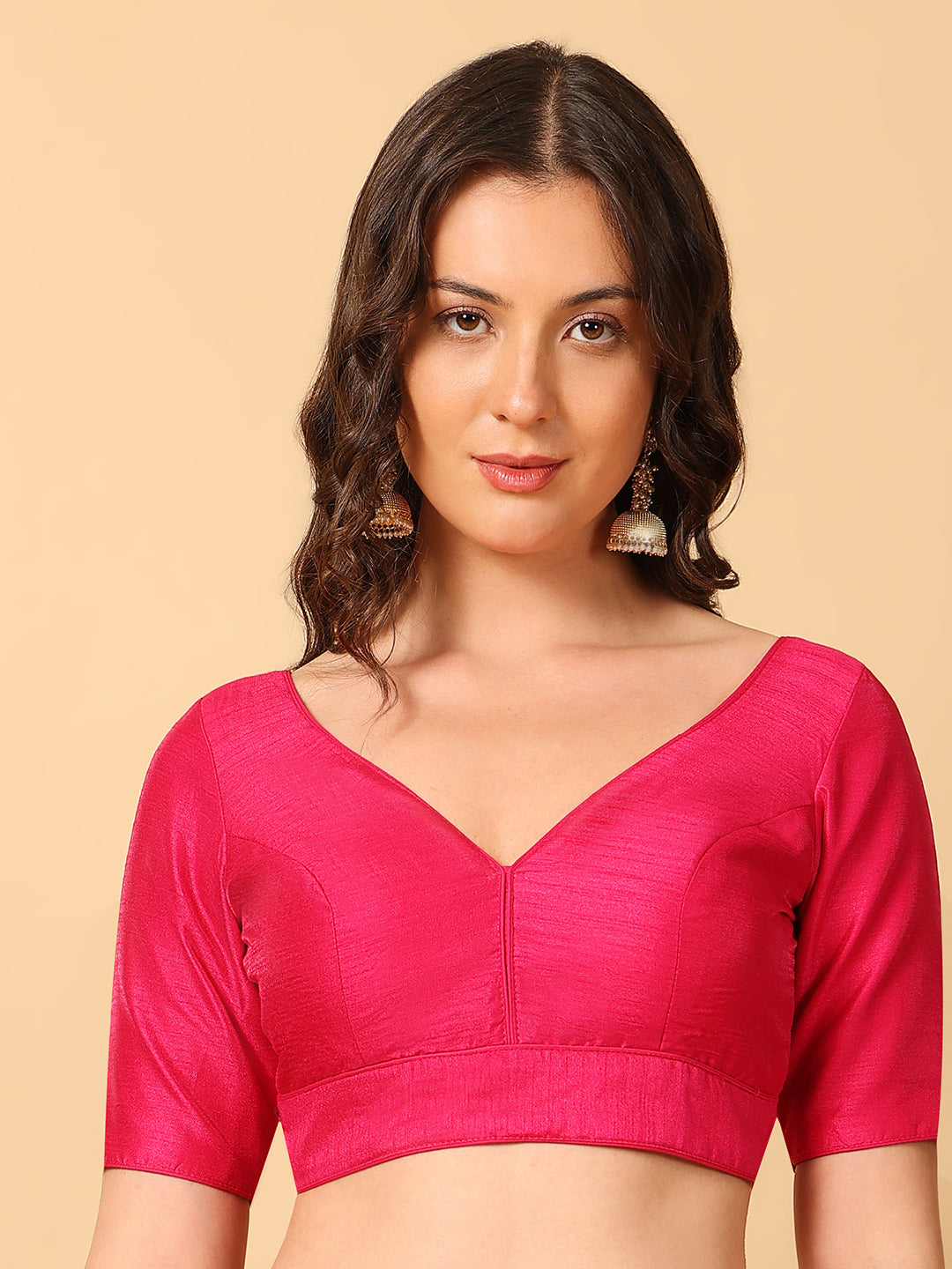 Raw Silk Solid V Neck Saree Blouse