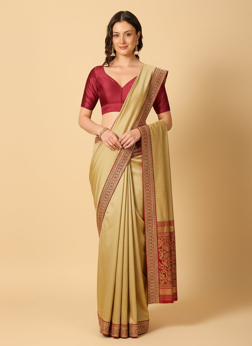 V Neck Raw Silk Solid Saree Blouse